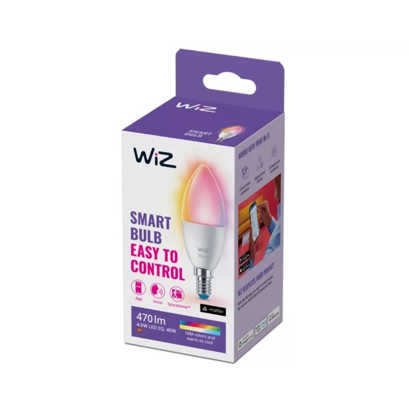 Lampara Vela 40W Led Wiz Wifi C37 E14 RGB